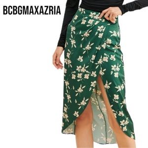 UO Urban Outfitters KELLY TULIP WRAP MIDI SKIRT Small GREEN CREAM Floral EUC